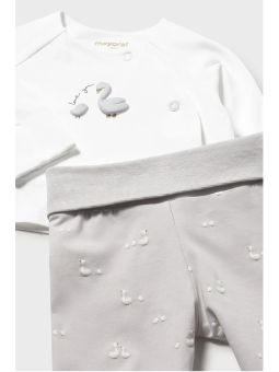 MAYORAL NEWBORN KOMPLET KAFTANIK PÓŁŚPIOCHY I CZAPKA BIAŁO SZARE W GĄSKI 1506/73