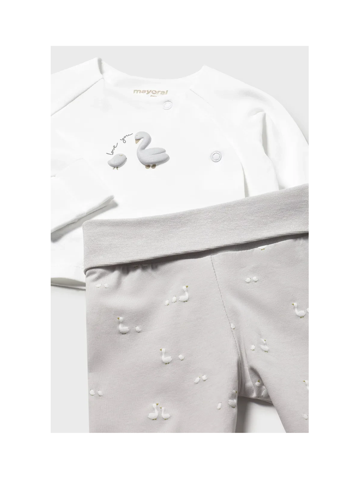 MAYORAL NEWBORN KOMPLET KAFTANIK PÓŁŚPIOCHY I CZAPKA BIAŁO SZARE W GĄSKI 1506/73