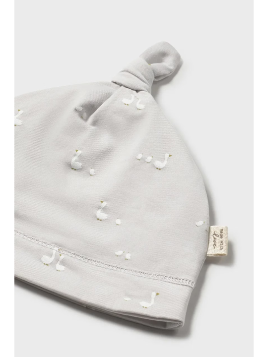 MAYORAL NEWBORN KOMPLET KAFTANIK PÓŁŚPIOCHY I CZAPKA BIAŁO SZARE W GĄSKI 1506/73