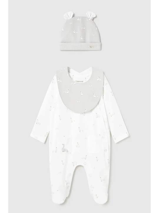 MAYORAL NEWBORN PAJAC ŚPIOCHY DLA DZIECKA PLUS CZAPKA I ŚLINIAK 1728/79
