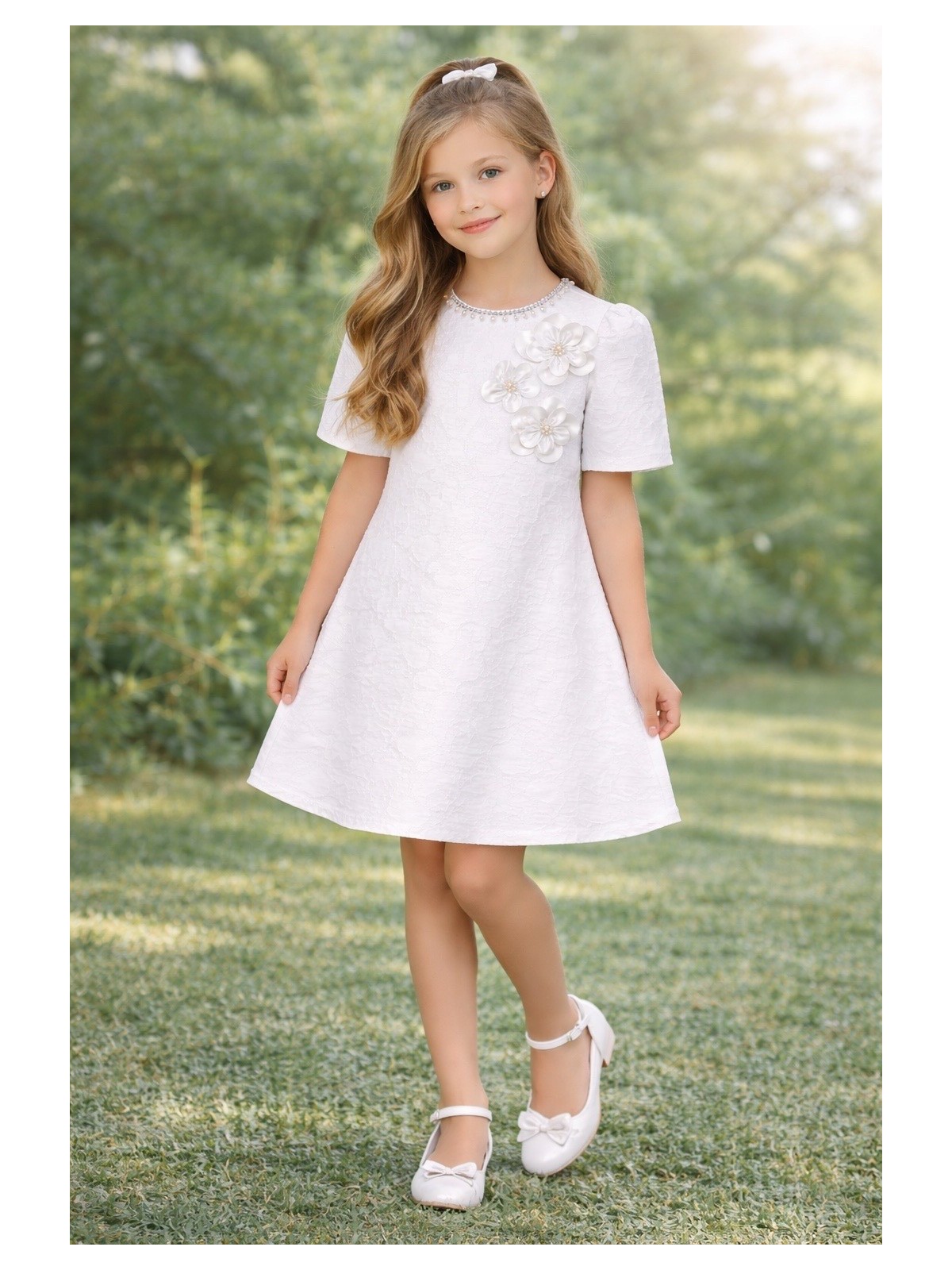 DAMASQUINO SUKIENKA WIZYTOWA NA KRÓTKI RĘKAW DLA DZIEWCZYNKI 7081