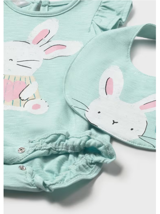 MAYORAL NEWBORN RAMPERS PAJAC  DLA DZIEWCZYNKI Z KRÓLICZKIEM PLUS ŚLINIAK 1710/90