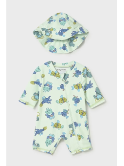 MAYORAL NEWBORN KOMPLET KĄPIELOWY KOMBINEZON PLUS KAPELUSZ OCHRONĄ UV  40 + 1620/38