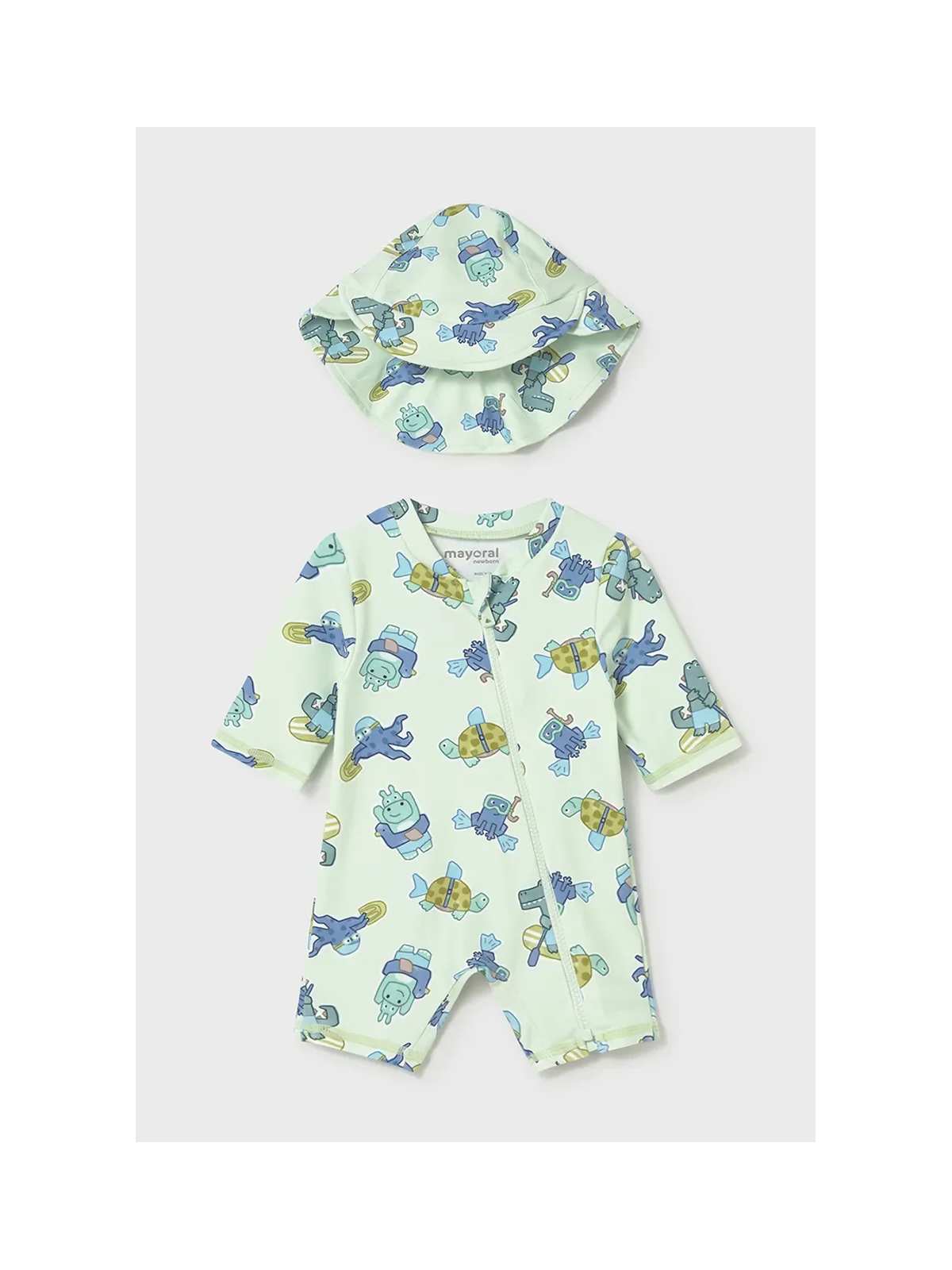 MAYORAL NEWBORN KOMPLET KĄPIELOWY KOMBINEZON PLUS KAPELUSZ OCHRONĄ UV  40 + 1620/38