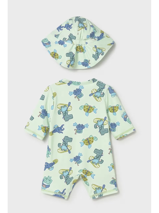 MAYORAL NEWBORN KOMPLET KĄPIELOWY KOMBINEZON PLUS KAPELUSZ OCHRONĄ UV  40 + 1620/38