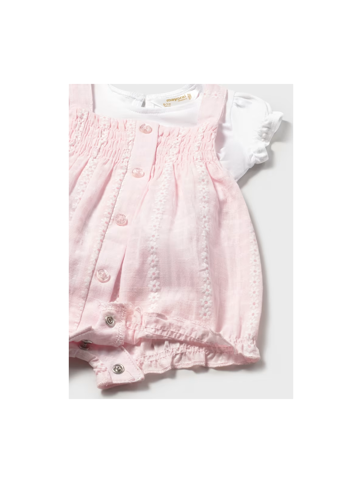 MAYORAL NEWBORN RAMPERS PAJAC  DLA DZIEWCZYNKI RÓŻOWO BIAŁY W KWIATUSZKI 1638/42
