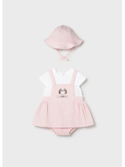 MAYORAL NEWBORN SUKIENKA OGRODNICZKA DLA DZIEWCZYNKI Z KAPELUSZEM 1631/47