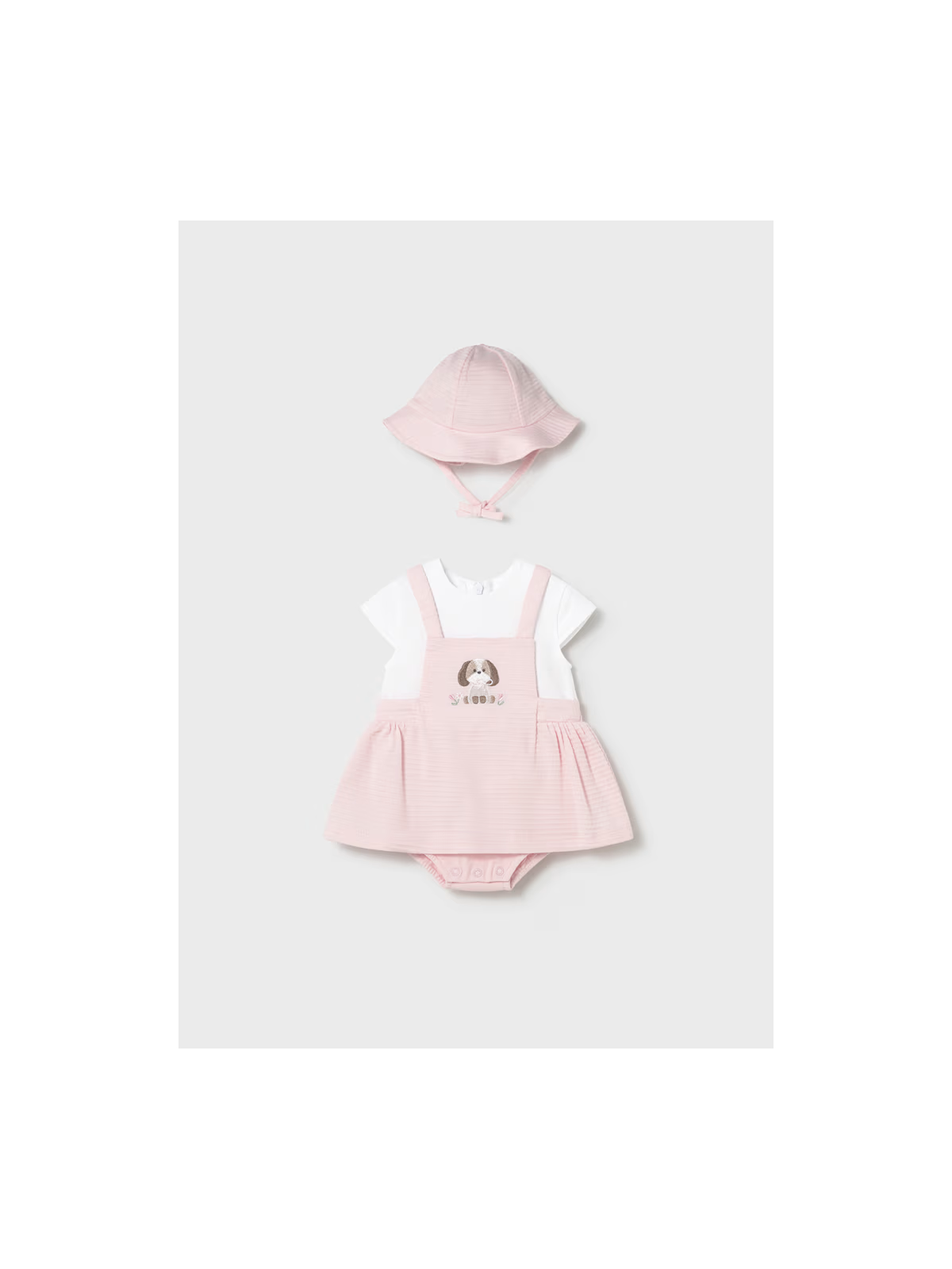 MAYORAL NEWBORN SUKIENKA OGRODNICZKA DLA DZIEWCZYNKI Z KAPELUSZEM 1631/47