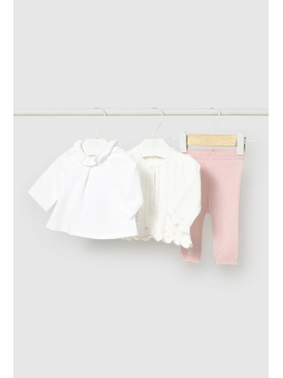 MAYORAL NEWBORN  KOMPLET BLUZKA SPODENKI RÓŻOWE BIAŁA BLUZECZKA I SWETEREK 1507/84