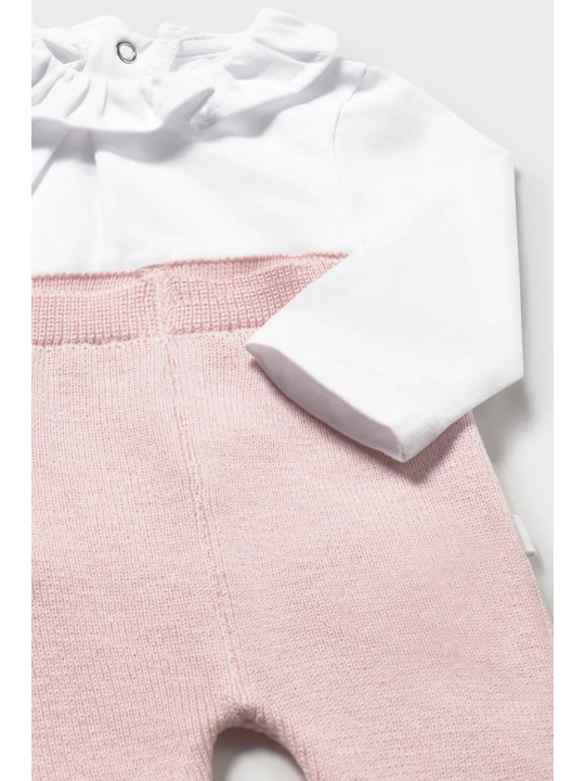 MAYORAL NEWBORN  KOMPLET BLUZKA SPODENKI RÓŻOWE BIAŁA BLUZECZKA I SWETEREK 1507/84