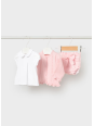 MAYORAL NEWBORN  KOMPLET BLUZKA SWETEREK I MAJTECZKI RÓŻÓWO BIAŁY 1287/50