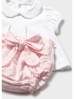 MAYORAL NEWBORN  KOMPLET BLUZKA SWETEREK I MAJTECZKI RÓŻÓWO BIAŁY 1287/50