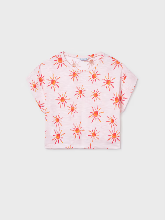 MAYORAL KOSZULKA BLUZKA T-SHIRT DLA DZIEWCZYNKI KRÓTKI RĘKAWEK Z NADRUKIEM W SŁONECZKA 6012/19