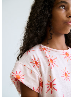 MAYORAL KOSZULKA BLUZKA T-SHIRT DLA DZIEWCZYNKI KRÓTKI RĘKAWEK Z NADRUKIEM W SŁONECZKA 6012/19