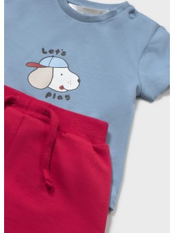 MAYORAL NEWBORN KOMPLET BLUZA ROZPINANA KOSZULKA Z KRÓTKIM RĘKAWEM I SPODNIE DRESOWE CZERWONE 1893/31