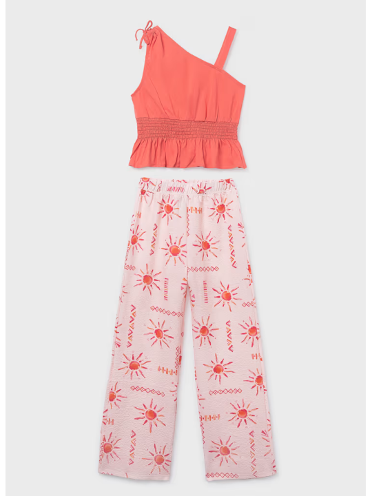MAYORAL KOMPLET LETNI  DLA DZIEWCZYNKI TOP NA JEDNO RAMIĘ PLUS SPODNIE 6561/19