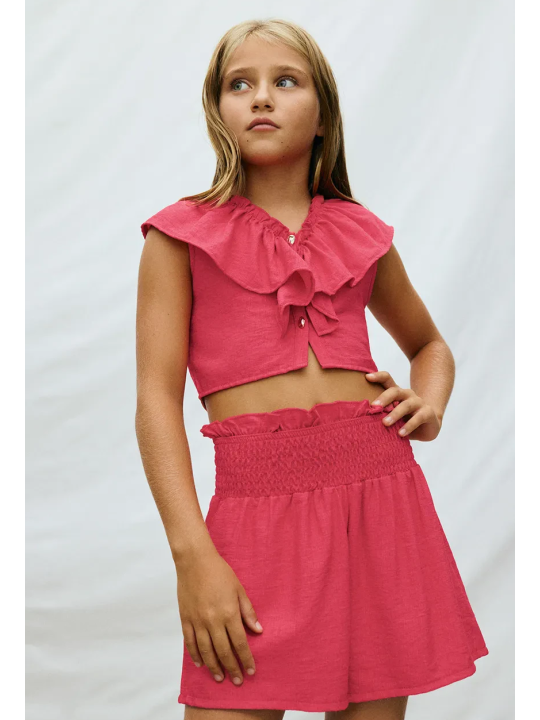 MAYORAL KOMPLET DLA DZIEWCZYNKI KRÓTKIE SPODENKI I BLUZKA Z FALBANKĄ 6207/78