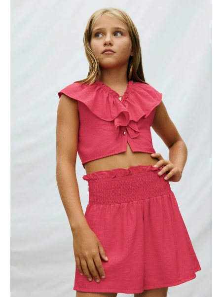 MAYORAL KOMPLET DLA DZIEWCZYNKI KRÓTKIE SPODENKI I BLUZKA Z FALBANKĄ 6207/78