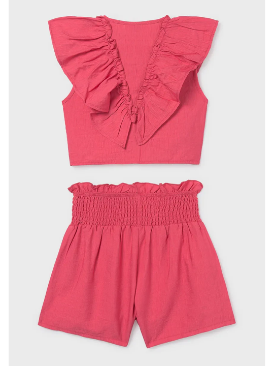 MAYORAL KOMPLET DLA DZIEWCZYNKI KRÓTKIE SPODENKI I BLUZKA Z FALBANKĄ 6207/78