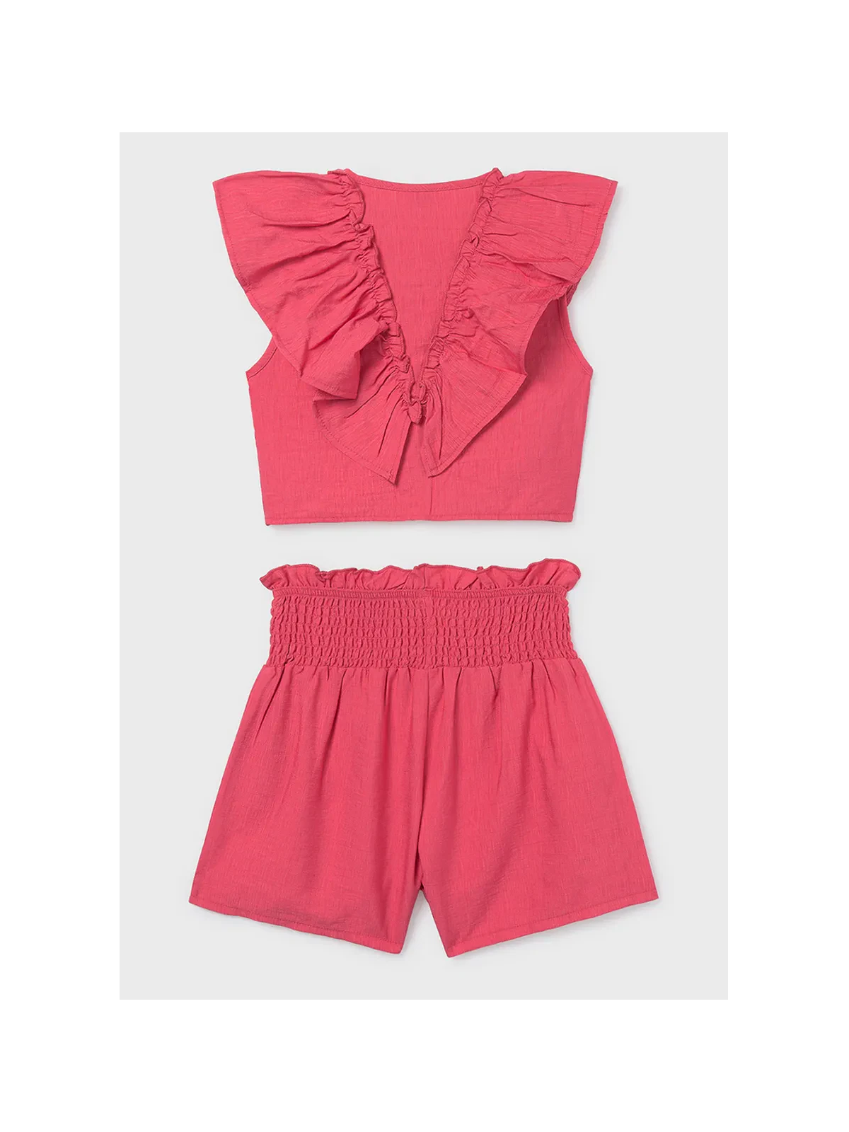 MAYORAL KOMPLET DLA DZIEWCZYNKI KRÓTKIE SPODENKI I BLUZKA Z FALBANKĄ 6207/78