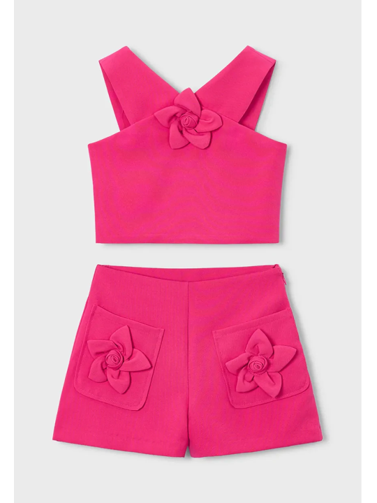 MAYORAL KOMPLET DLA DZIEWCZYNKI Z OZDOBNYMI KWIATKAMI RÓŻ FUKSJA 3948/94