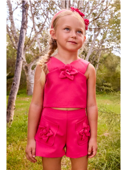 MAYORAL KOMPLET DLA DZIEWCZYNKI Z OZDOBNYMI KWIATKAMI RÓŻ FUKSJA 3948/94