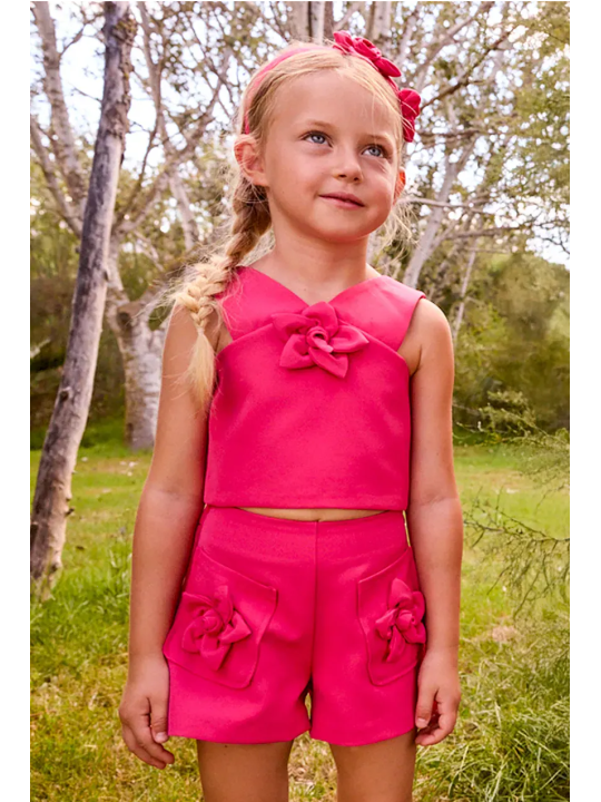 MAYORAL KOMPLET DLA DZIEWCZYNKI Z OZDOBNYMI KWIATKAMI RÓŻ FUKSJA 3948/94