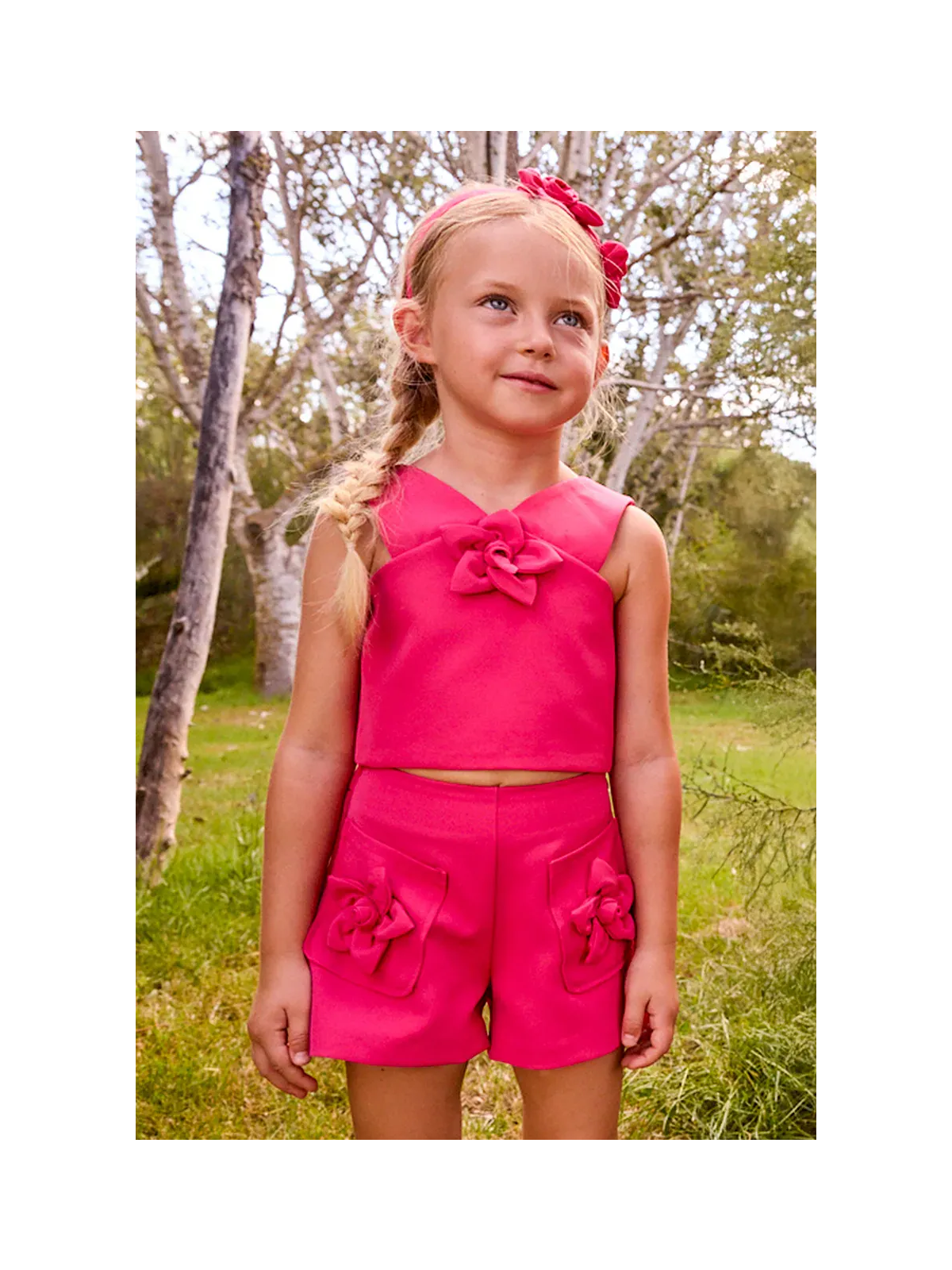 MAYORAL KOMPLET DLA DZIEWCZYNKI Z OZDOBNYMI KWIATKAMI RÓŻ FUKSJA 3948/94