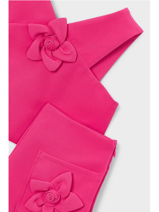 MAYORAL KOMPLET DLA DZIEWCZYNKI Z OZDOBNYMI KWIATKAMI RÓŻ FUKSJA 3948/94