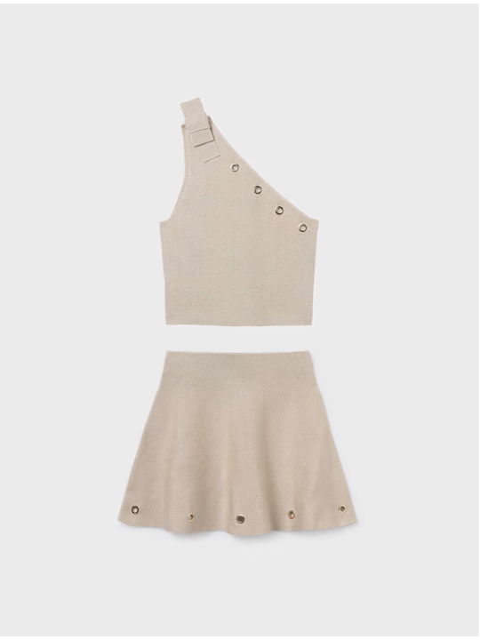MAYORAL KOMPLET DLA DZIEWCZYNKI BLUZKA NA JEDNO RAMIĘ I SPÓDNICZKA 6918/14