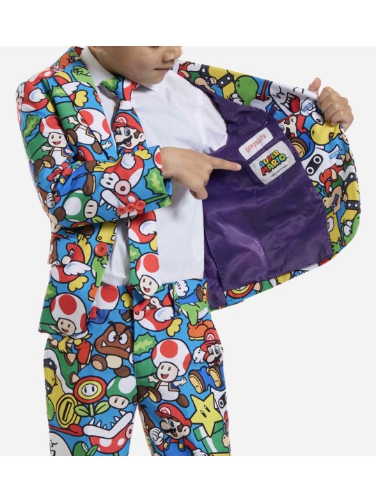 OPPOSUITS KOLOROWY GARNITUR DLA CHŁOPCA SUPER MARIO 3-CZĘŚCIOWY MARYNARKA , SPODNIE I KRAWAT OSBO-0017