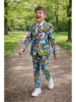 OPPOSUITS KOLOROWY GARNITUR DLA CHŁOPCA SUPER MARIO 3-CZĘŚCIOWY MARYNARKA , SPODNIE I KRAWAT OSBO-0017