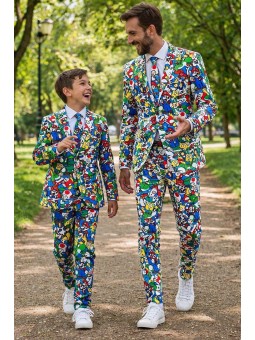OPPOSUITS KOLOROWY GARNITUR DLA CHŁOPCA SUPER MARIO 3-CZĘŚCIOWY MARYNARKA , SPODNIE I KRAWAT OSBO-0017