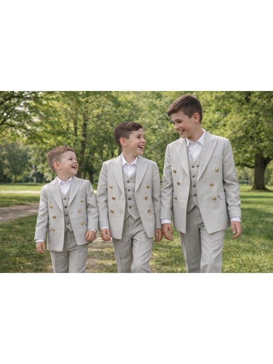 GIOVANNI PERA GARNITUR SZARY W DELIKATNY  PRĄŻEK  MARYNARKA KAMIZELKA SPODNIE ZŁOTE GUZIKI 672/37