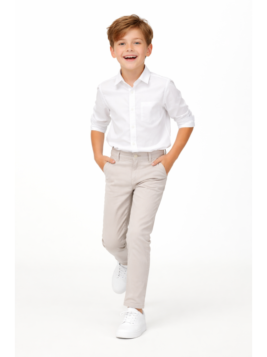 KARA CETIN  SPODNIE CHINO MATERIAŁOWE DLA CHŁOPCA JASNY SZARY  KARACETIN