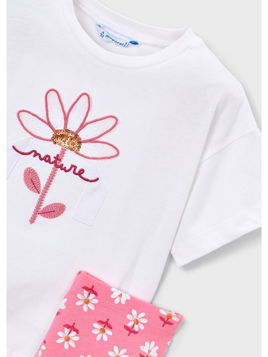 MAYORAL KOMPLET DLA DZIEWCZYNKI KOSZULKA NA KRÓTKI RĘKAW LEGINSY 3727/40