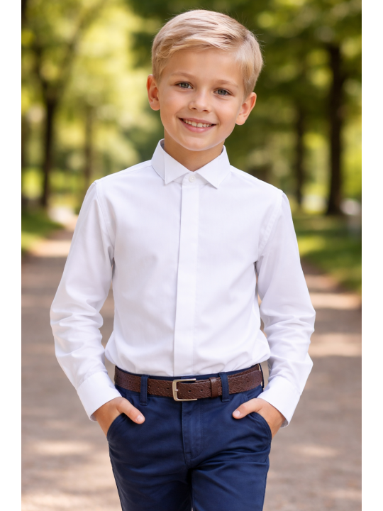 INCITY KOSZULA ELEGANCKA DLA CHŁOPCA Z WYCIĘTYM  KOŁNIERZYKIEM NA MUCHĘ 4113