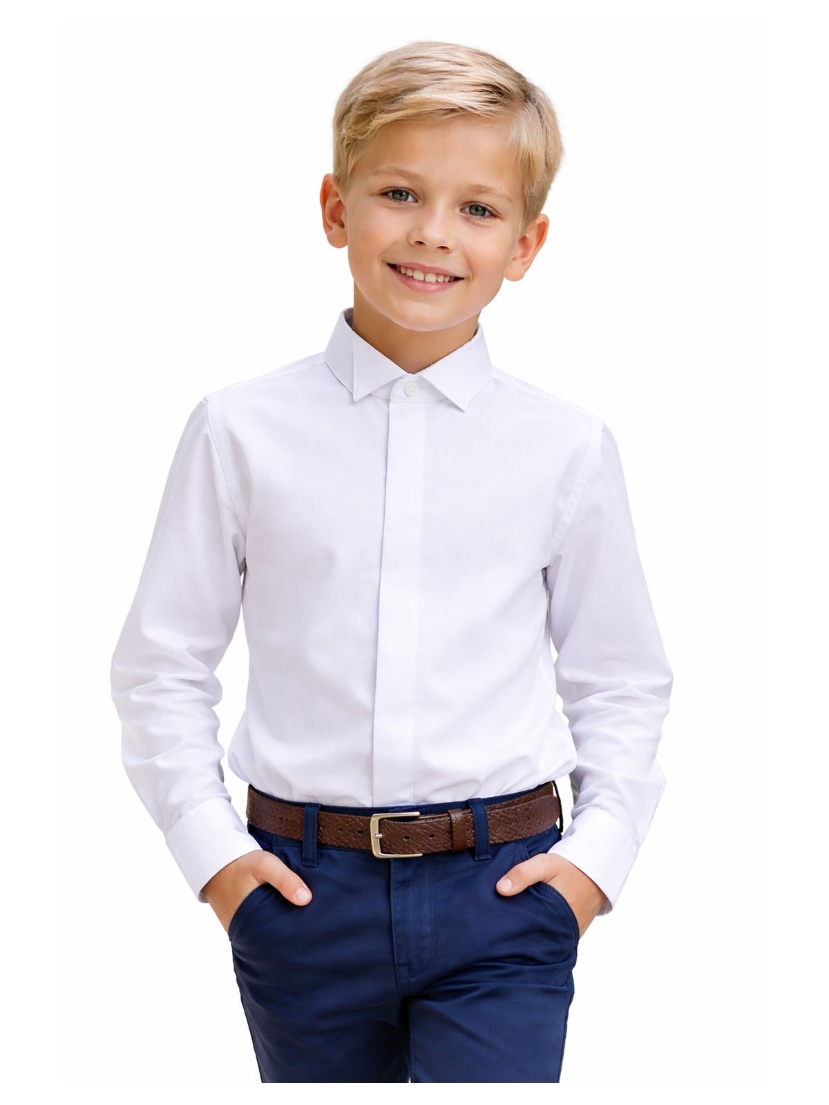 INCITY KOSZULA ELEGANCKA DLA CHŁOPCA Z WYCIĘTYM  KOŁNIERZYKIEM NA MUCHĘ 4113