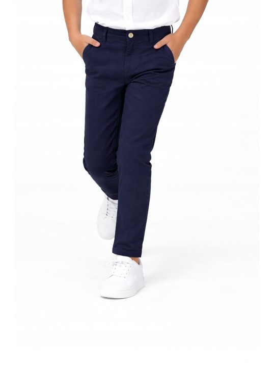 KARA CETIN  SPODNIE CHINO MATERIAŁOWE DLA CHŁOPCA GRANAT   KARACETIN