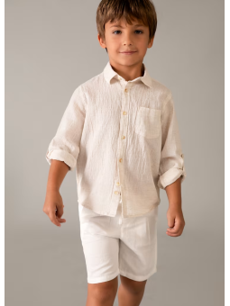 MAYORAL KRÓTKIE SPODENKI DLA CHŁOPCA Z DOMIESZKĄ LNU  BIAŁE 3201/55