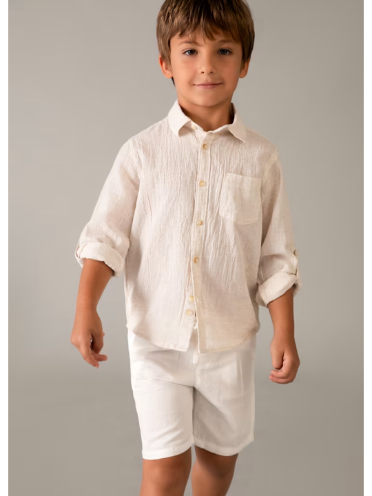 MAYORAL KRÓTKIE SPODENKI DLA CHŁOPCA Z DOMIESZKĄ LNU  BIAŁE 3201/55