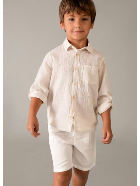 MAYORAL KRÓTKIE SPODENKI DLA CHŁOPCA Z DOMIESZKĄ LNU  BIAŁE 3202/55