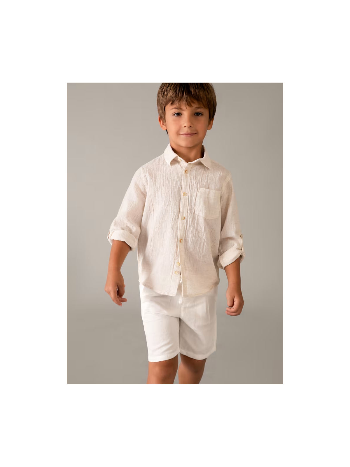MAYORAL KRÓTKIE SPODENKI DLA CHŁOPCA Z DOMIESZKĄ LNU  BIAŁE 3201/55
