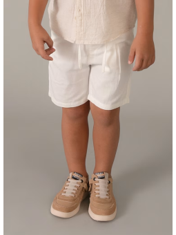 MAYORAL KRÓTKIE SPODENKI DLA CHŁOPCA Z DOMIESZKĄ LNU  BIAŁE 3201/55