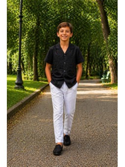 GIOVANNI PERA KOSZULA NA KRÓTKI RĘKAW DLA CHŁOPCA  CZARNA GP/33