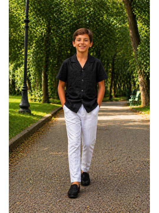 GIOVANNI PERA KOSZULA NA KRÓTKI RĘKAW DLA CHŁOPCA  CZARNA GP/33