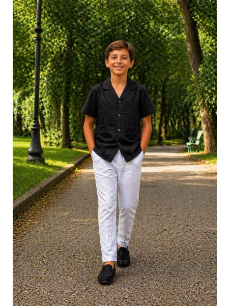 GIOVANNI PERA KOSZULA NA KRÓTKI RĘKAW DLA CHŁOPCA  CZARNA GP/33