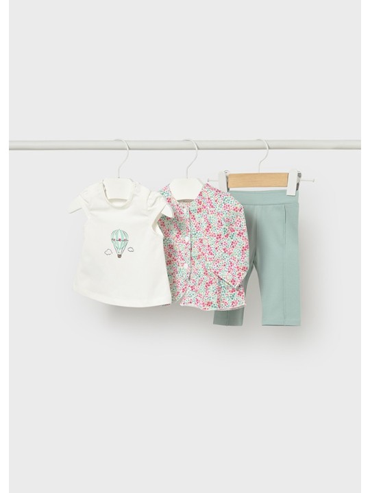 MAYORAL NEWBORN KOMPLET DLA DZIEWCZYNKI BLUZA ROZPINANA BIAŁA KOSZULKA LEGINSY  1732/16