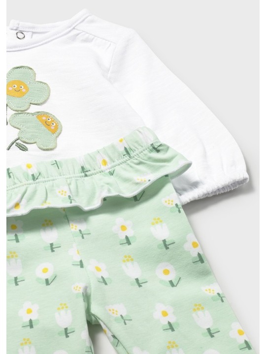 MAYORAL NEWBORN KOMPLET BLUZKA NA DŁUGI RĘKAW PLUS LEGINSY W KWIATKI  1741/59