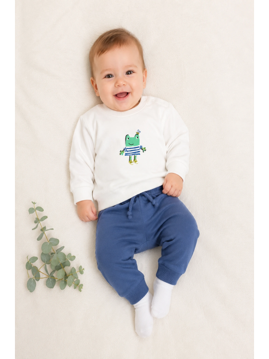 MAYORAL NEWBORN KOMPLET BIAŁA BLUZA PLUS SPODNIE GRANATOWE 1628//64